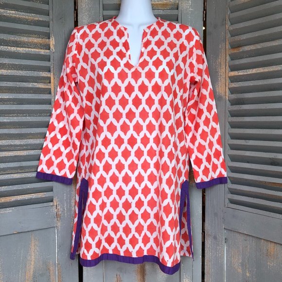 Roberta Roller Rabbit For Piperlime Kurta With Border Tunic Top Sz XS - Picture 2 of 12